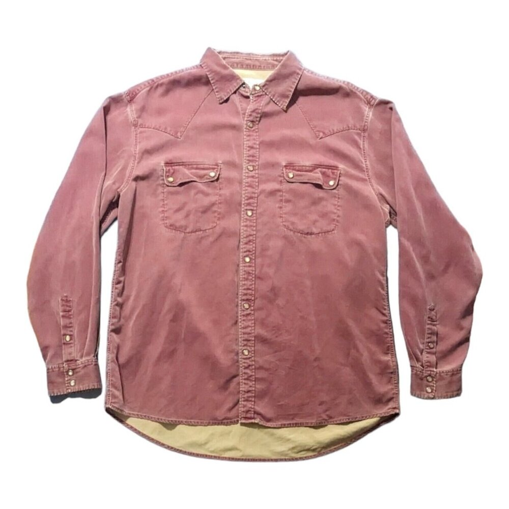 Ryan Michael Shirt Mens Medium XL Red Textured Corduroy Silk Snap Long Sleeve